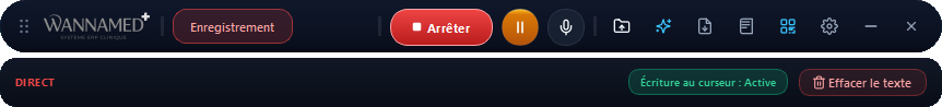 WannaMed ASR bar recording with live transcription drawer
