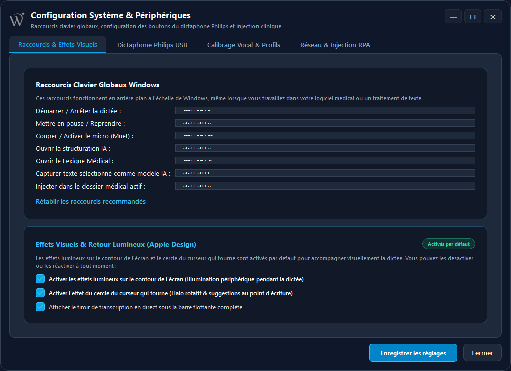 WannaMed ASR global keyboard shortcuts customization dialog